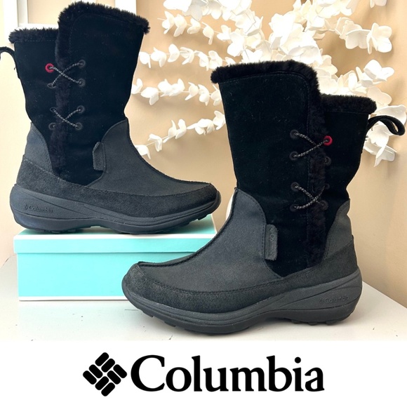Columbia Mid-Calf Black Suede Delancey Boots Water Resistant Womens Size 7 - Picture 1 of 14